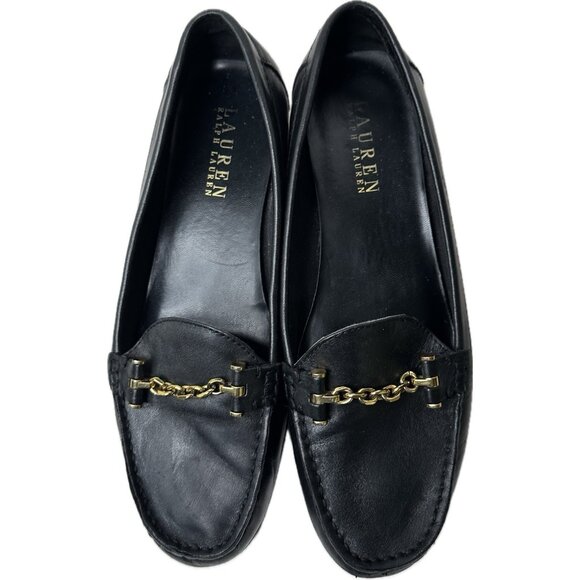 Lauren Ralph Lauren Women's Cayla Slip-On Loafers Leather Black Gold Chain 9.5 - Picture 3 of 8